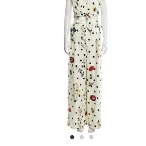 Oscar de la Renta Floral and Polka Dot Cream Jumpsuit